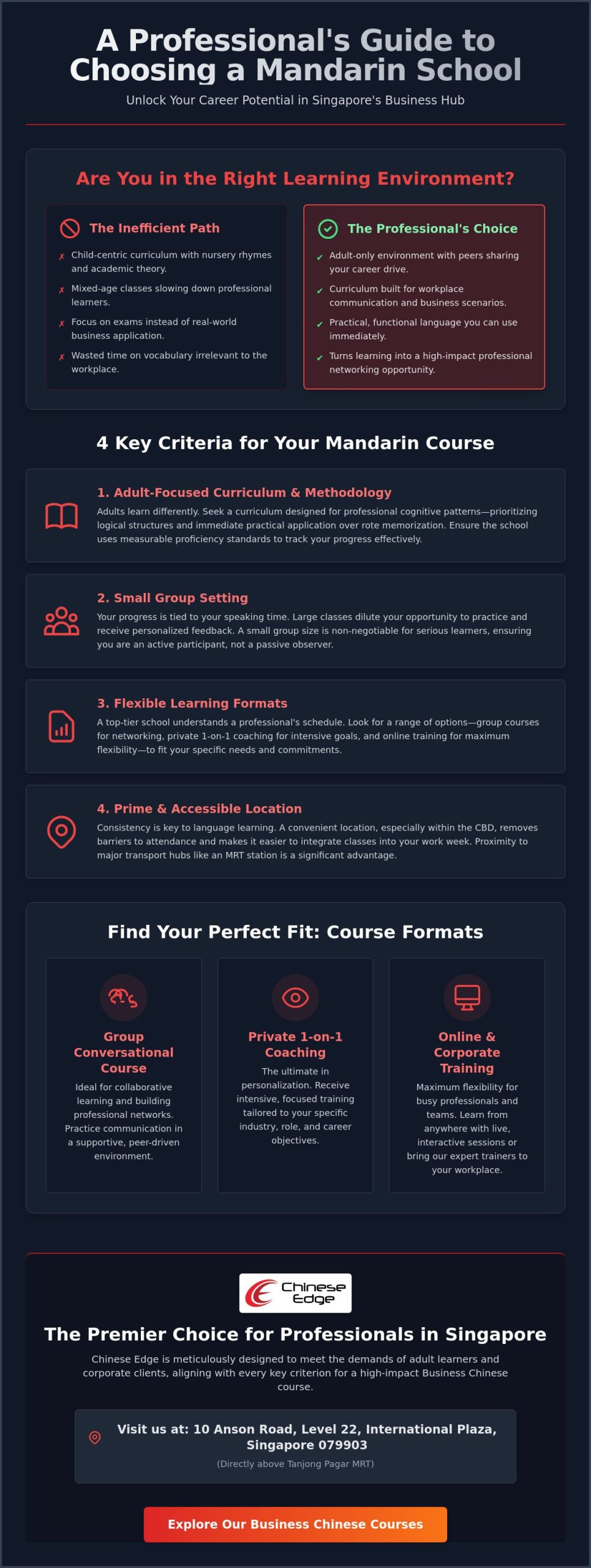 How to Choose a Mandarin School in Singapore: A 2026 Guide for Professionals