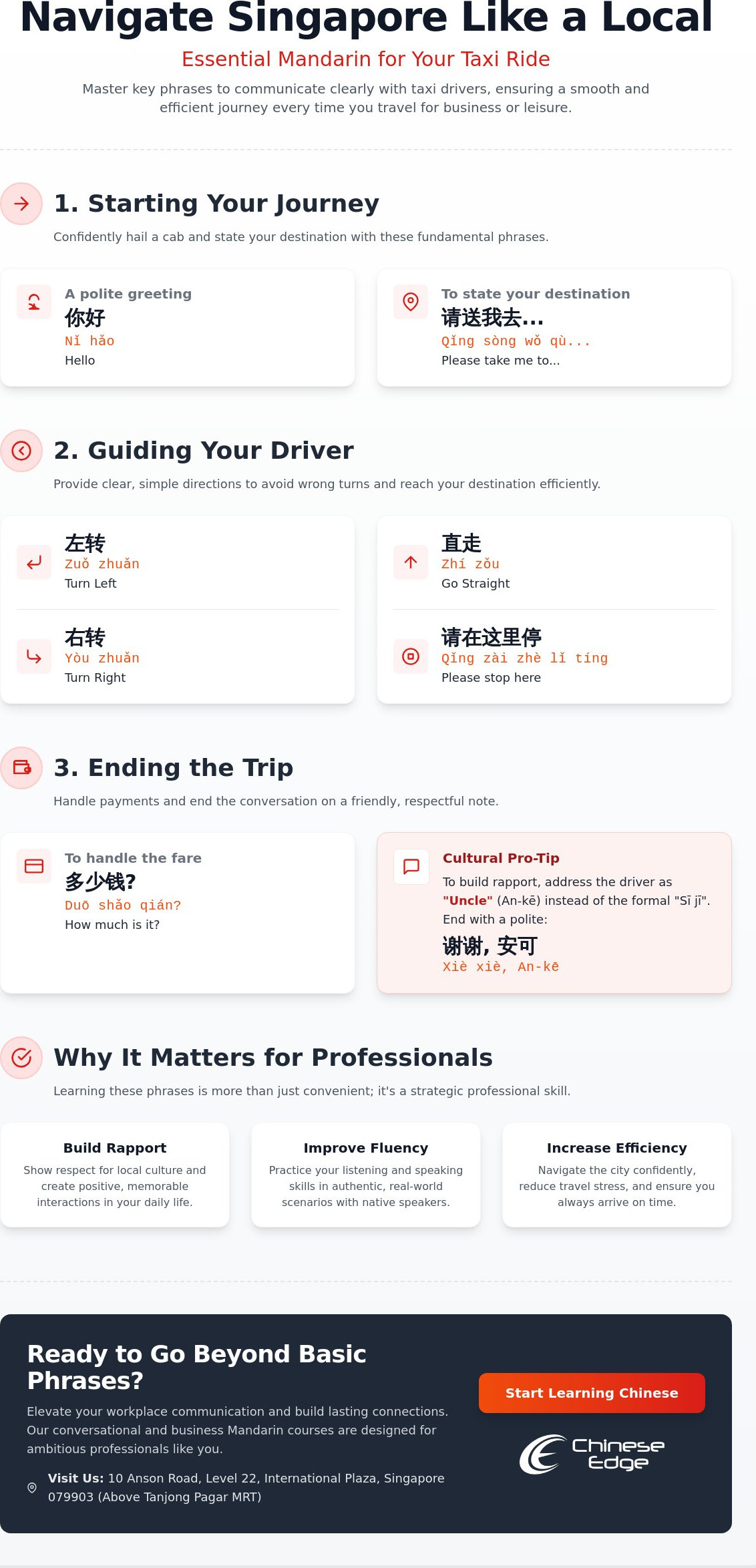 Mandarin Phrases for Taxi Drivers in Singapore: A 2026 Guide for Professionals